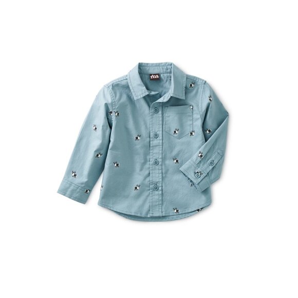 NWT Tea Collection Button Up Baby Shirt Nordic Reindeer Blue Size 3-6 Months - Picture 1 of 1